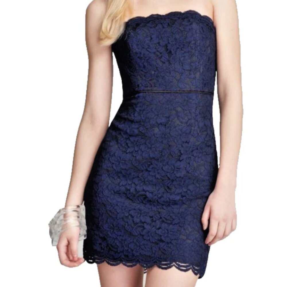 Diane von Fürstenberg Navy Lace Strapless Mini Dress (Size 4)